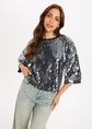 Fiesta oversized t-shirt met pailletten, zwart, large