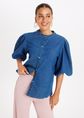 Paz denim blouse met pofmouwen, donkerblauw, large