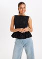 Amore peplum top met bloemen, zwart, large