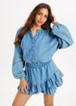 Clavo denim blouse met ballonmouwen, blauw, used middle, large
