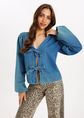 Clavo denim blouse met strikjes, blauw, used middle, large