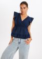 Doblada top met ruches, donkerblauw, large