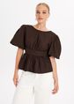 Fuedo top met strik, donkerbruin, large