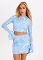 Oro mesh top met bloemen, blauw, large