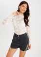 Franja denim short met franjes, grijs, used dark, large