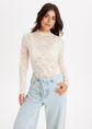 Encaje kanten top, taupe, light, large
