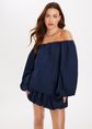 Globo off-shoulder top, donkerblauw, large