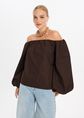 Globo off-shoulder top, donkerbruin, large