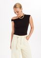 Fancy one-shoulder top, donkerbruin, large