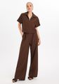 Wijde pantalon met plooien, donkerbruin, large