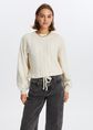 Trui met kabelpatroon, wit, off-white, large